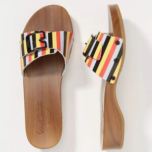 Anthropologie x Dr Scholl's striped leather cabana slide sandals size 39